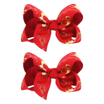 2Pcs Christmas Hair Bows For Girls 3 Inches Red Elk Grosgrain Ribbon Hair Accessories Small Xmas Boutique Hair Clips Elk Christm