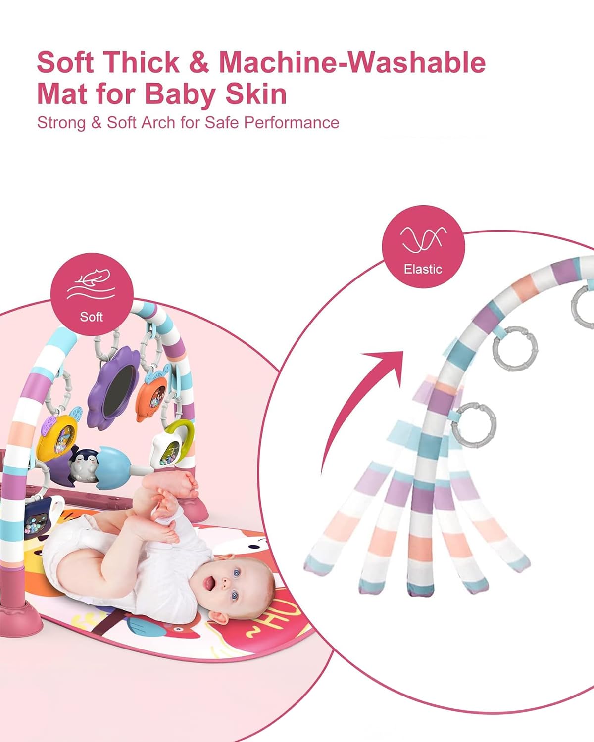 Dearlomum Baby Play Mat Baby Gym,Funny Play Piano Tummy Time Baby Activity Mat With 5 Infant Sensory Baby Toys & 4 Wrist Baby Ra