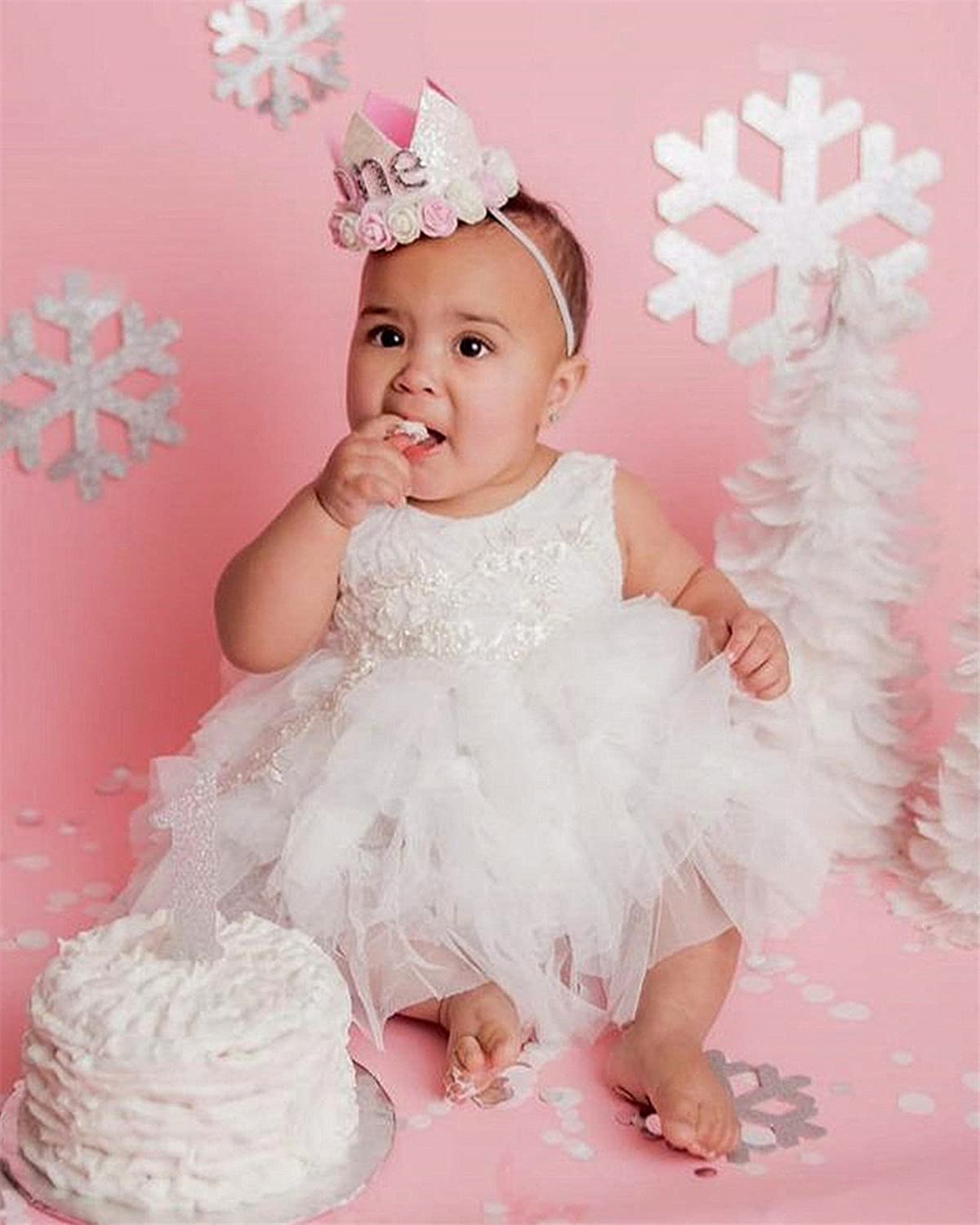 2Bunnies Girl Beaded Peony Lace Back A-Line Tiered Tutu Tulle Flower Girl Dress (White Short Sleeveless, 5)