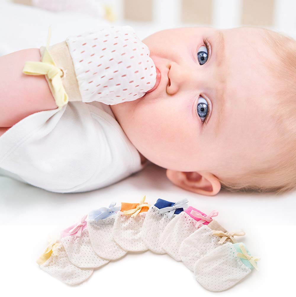 Aijian Pack of 16 Baby Mesh Gloves Cotton No Scratch Mittens for Unisex (8Colors/0-12Months)