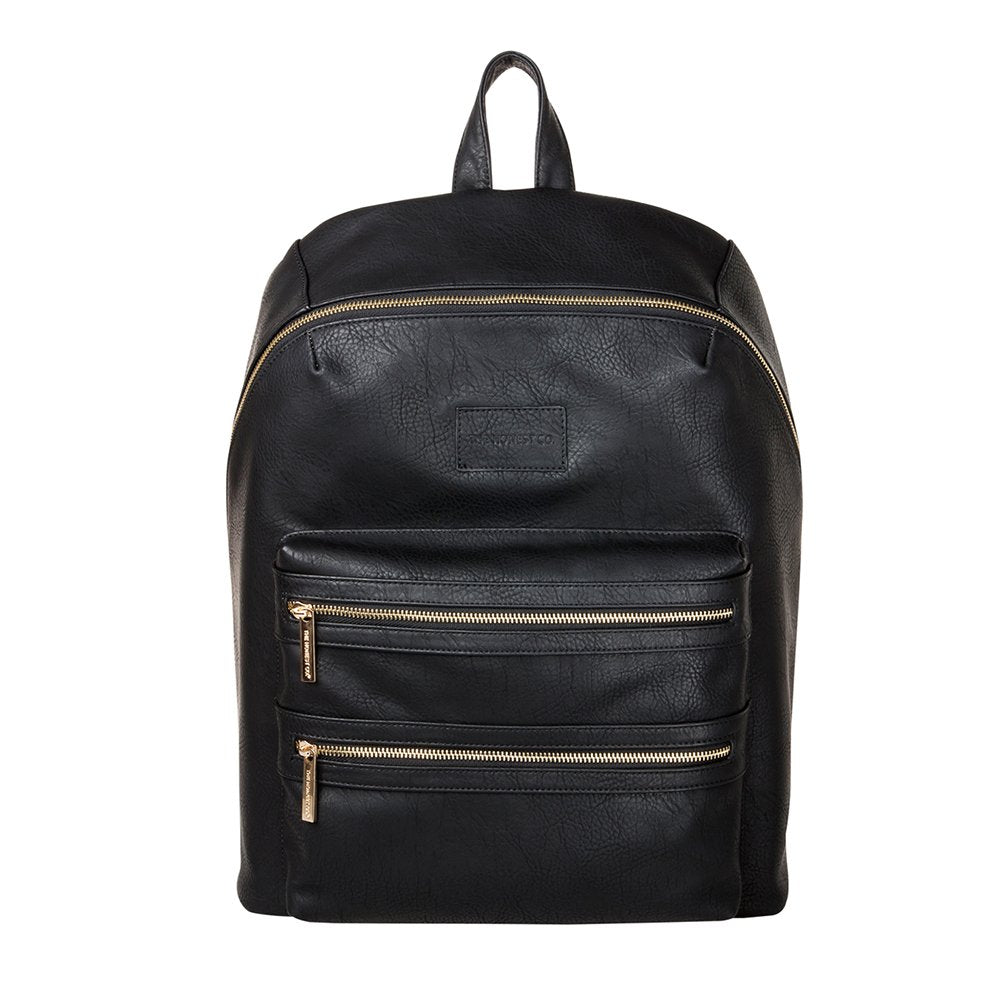 The Honest Company Vegan Leather City Backpack | Diaper Bag with Changing Pad | Black Vegan Leather with Gold Hardware | PVC-Fre