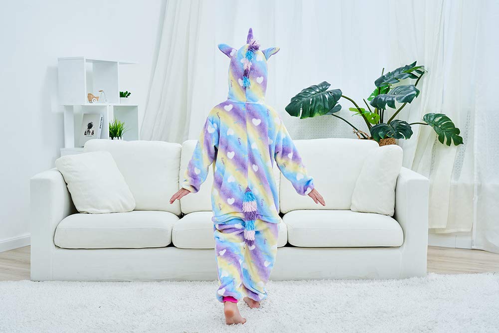 Newplush Christmas Girls And Boys Rainbow Cloud Unicorn Onesie Pajamas Soft Fleece Halloween Costume Sleepwear(10-12 Years)