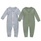 Owlivia Organic Cotton Baby Boy Girl Zip Up Sleep N Play, Footless, Long Sleeve(0-3 Months, Dark Grey Melange & Olive Green)