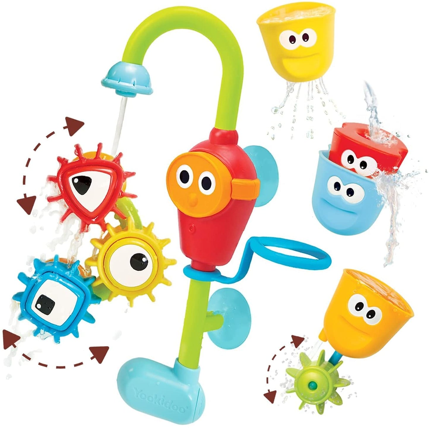 Yookidoo Bay Bath Toddler Toys (Ages 1-3) - 3 Stackable Cups, Spinning Gears, Hose & Spout for Water Play - Mold Free - Suction 