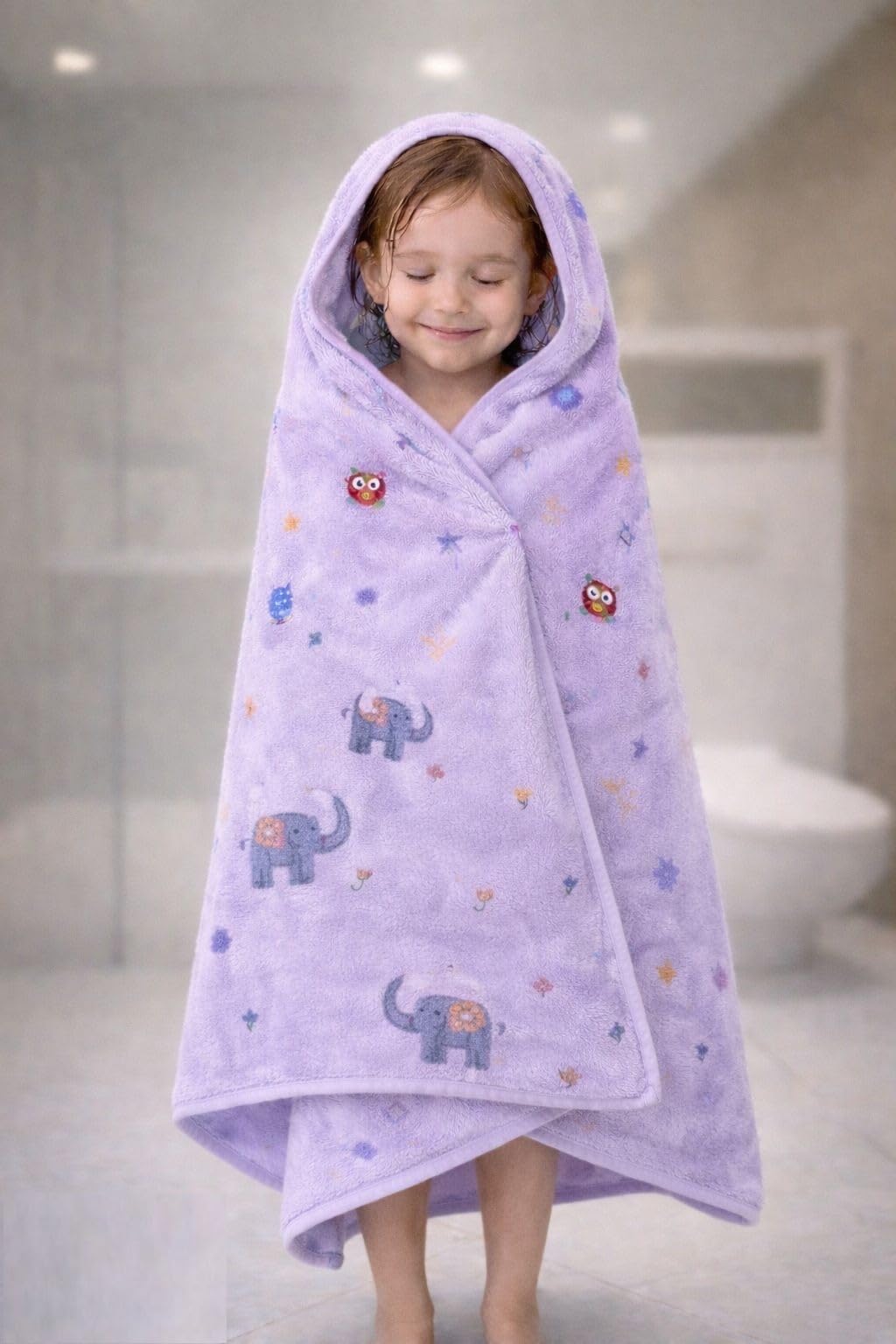 Hi mom Kids Hooded Bath Towel for Babies and Toddlers, Breathable & Highly Absorbent | Gentle and Soft | (Purple, 70 * 140)