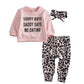 Newborn Baby Girls Clothes Daddy Saying Top Printed T-Shirt Leopard Pants+Headband Sweatshirt Outfit Set (A-Daddy Says, 18-24 Mo