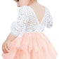 2Bunnies Girl Peony Lace Back A-Line Tiered Tutu Tulle Flower Girl Dress (Pink Bell Sleeve, 9-10Yrs)
