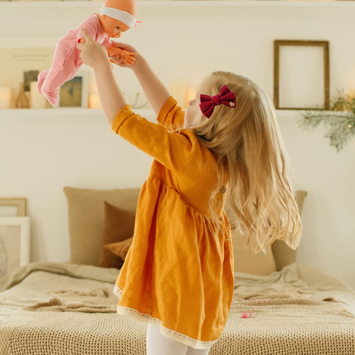 Handmade Hair Bows Cute Christmas Valentine Hair Clips Red Velvet Hair Accessories For Kids Girls Infants Toddler Headdress