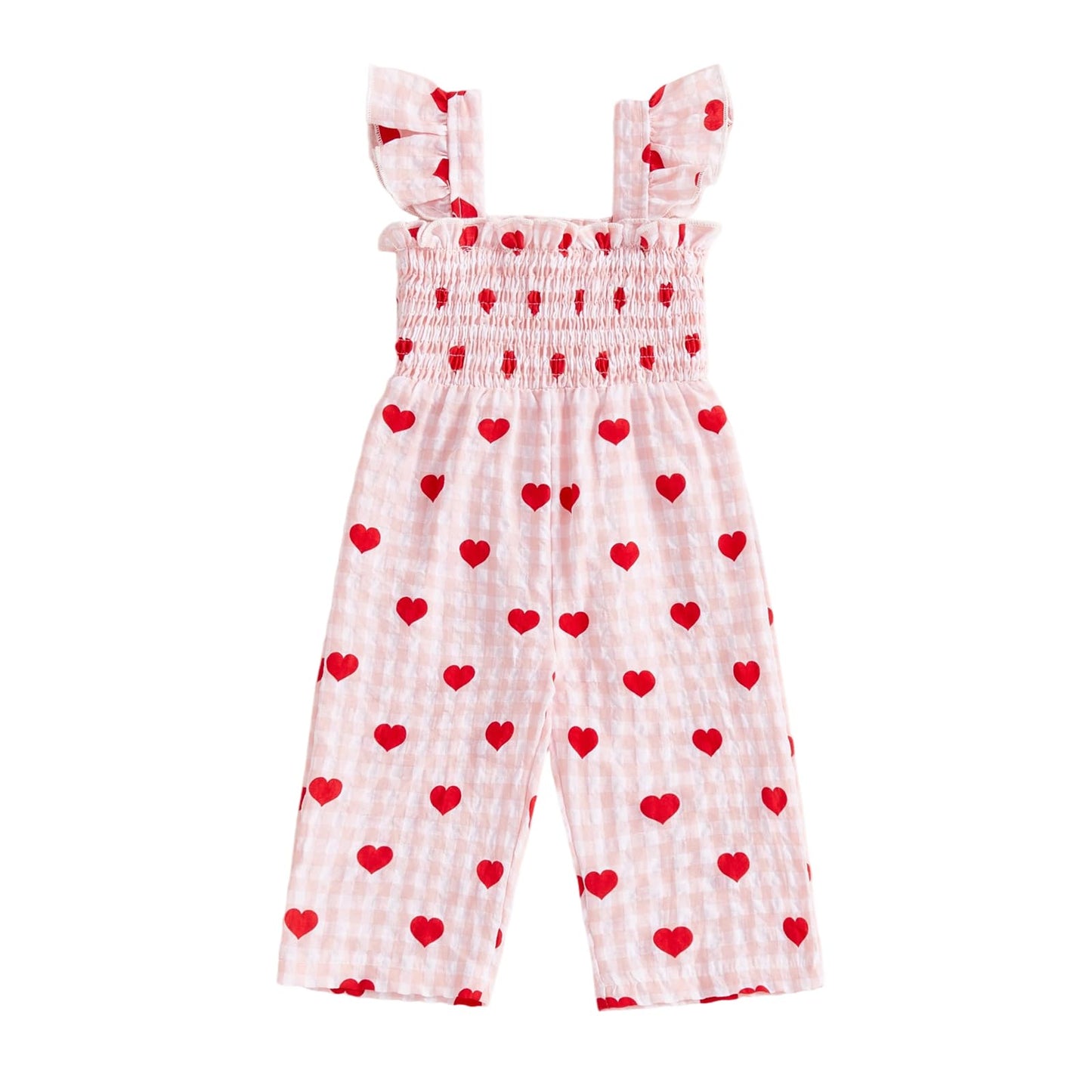 RSRZRCJ Valentines Day Jumpsuit Toddler Baby Girl Heart Printed Sleeveless Ruffle Halter Romper Pants Overall One Piece Clothes 