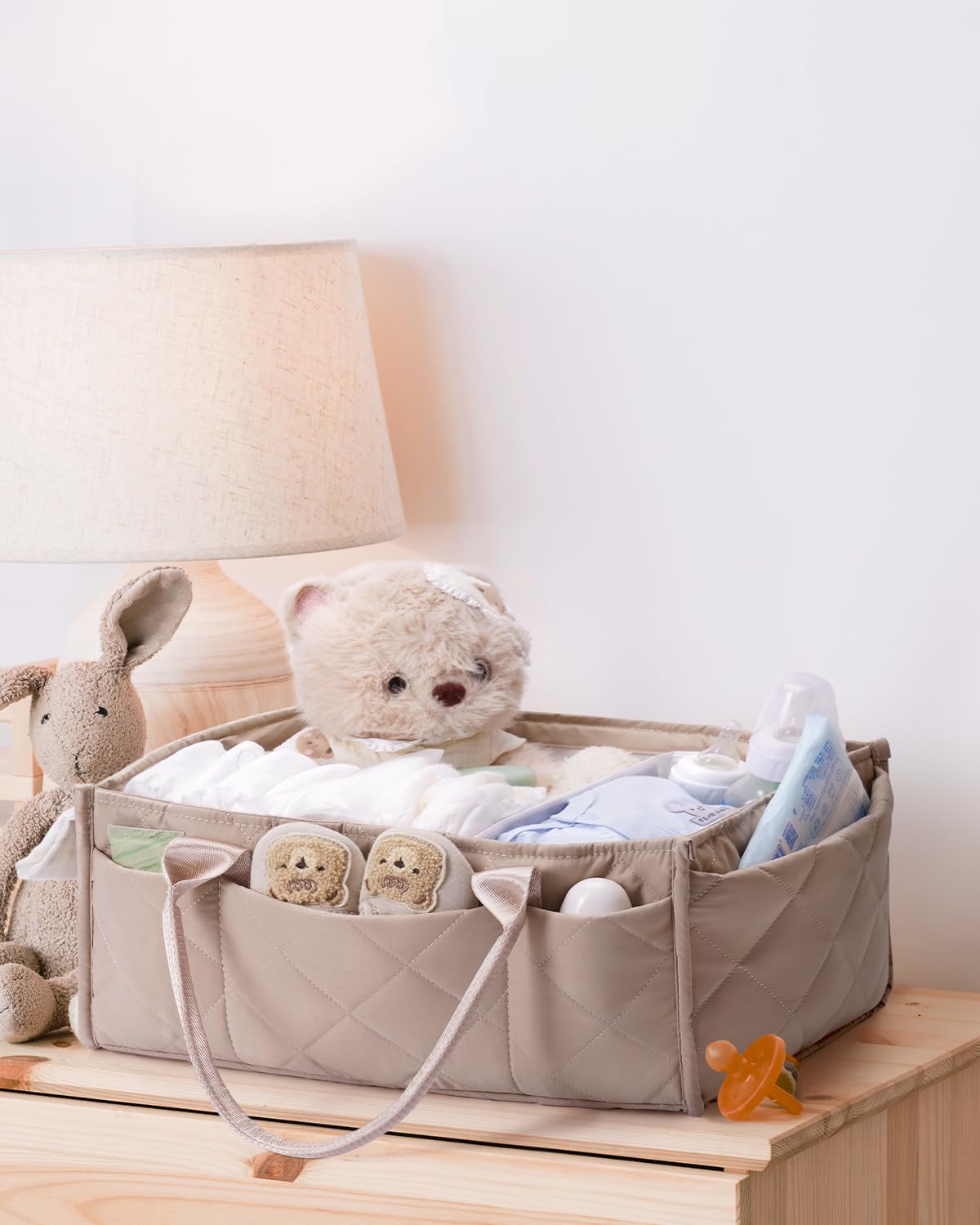 CEI-CEI Baby Diaper Caddy Organizer with Removable Dividers, Large Portable Nursery Storage Basket for Newborn Essentials, Chang