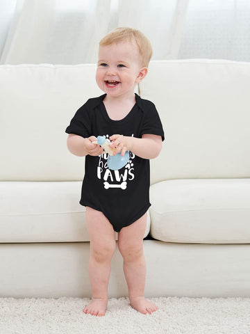 Funnycokid My Siblings Have Paws Onsies Newborn Baby Underwear Romper Short Sleeve Bodysuit Cute Baby Layette Clothes Black 3-6