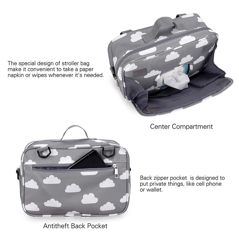 MOMIGO Baby Diaper Caddy Tote Baby Stroller Bag Nursery Storage Bin for Wipes & Toys Mini Diaper Bag for Outdoor (Grey Cloud)
