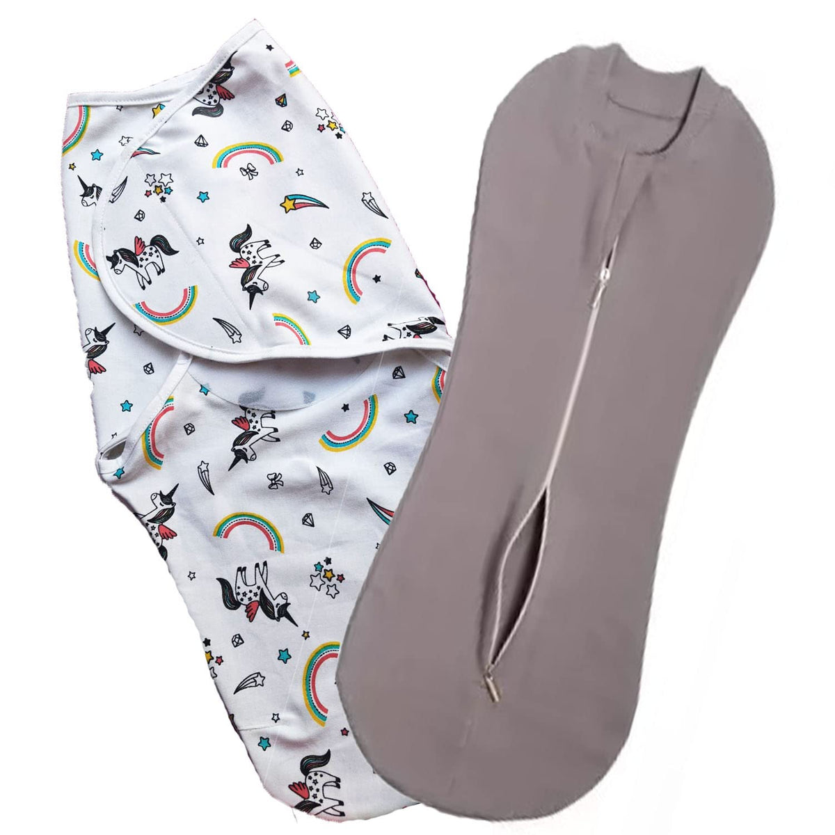 MammaChamp Strap Closer Adjustable Swaddle/Wrapper and Zip Sleeping Sack Bag Wrap for Newborn Baby 04 Months Rainbow Swaddle+Gr