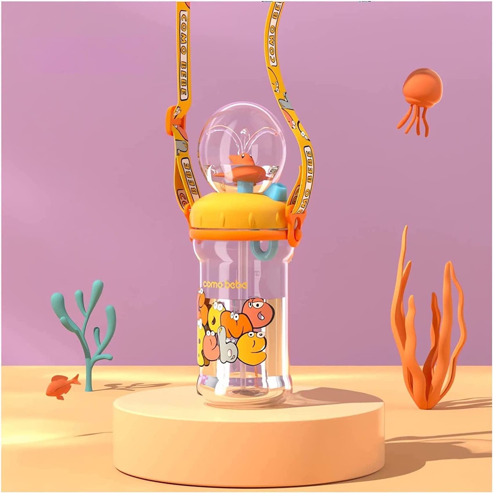 Whale Squirt Drinking Cup - Cute Water Bottle With Spray, Leak Proof Weighted Straw For Kids (350Ml/Yellow)