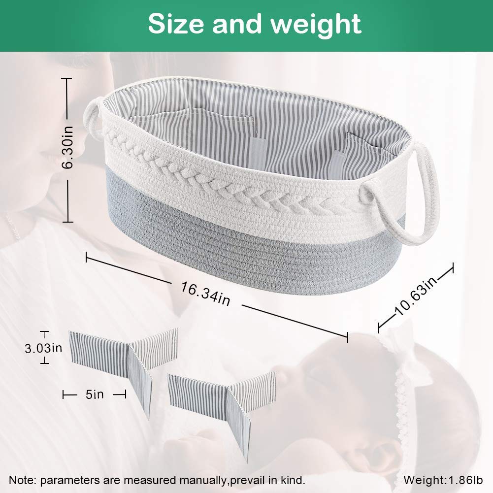 Lzellah Baby Diaper Caddy Organizer - Extra Large Nappy Caddy Rope Nursery Storage Bin - Baby Basket with 8 Pockets, 5 Compartme