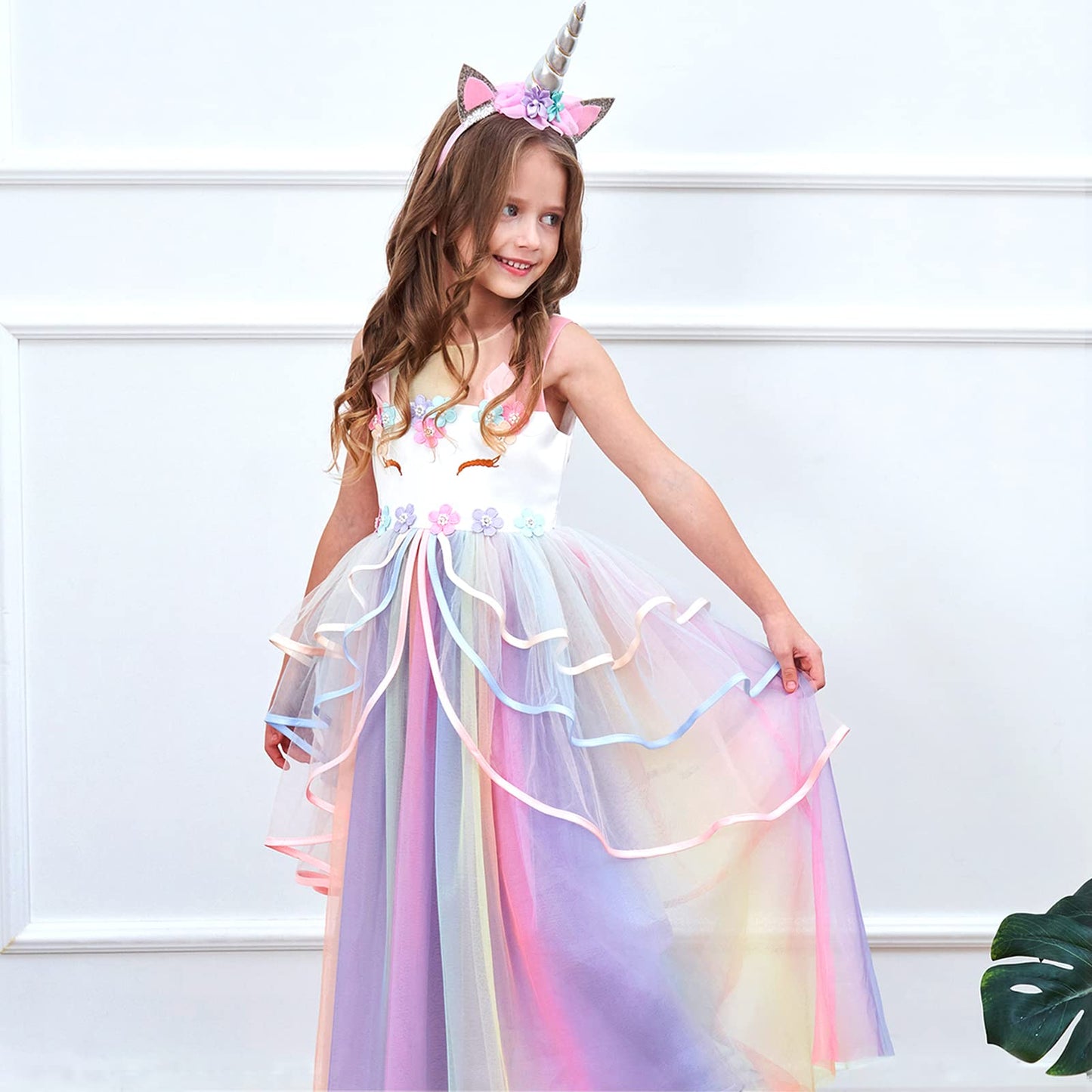 Unicorn Princess Dress Up Clothes For Little Girls - Costume, Jewelry And Headband (6-7 Years, Unicorn Princess 5C)