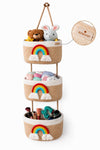 bizboost 3 Tier Hanging Cotton Rope Basket, Rainbow Theme, Wall Organiser for Toys, Accessories and Essentials