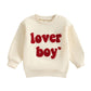 KtwHarnu Infant Toddler Baby Boy Valentines Outfit Heart Embroidery Sweatshirt Crewneck Long Sleeve Shirts Top Pullovers (A-Beig