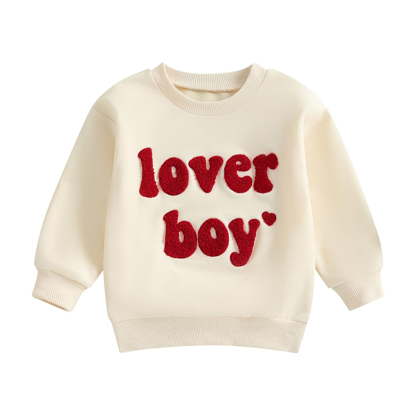 KtwHarnu Infant Toddler Baby Boy Valentines Outfit Heart Embroidery Sweatshirt Crewneck Long Sleeve Shirts Top Pullovers (A-Beig