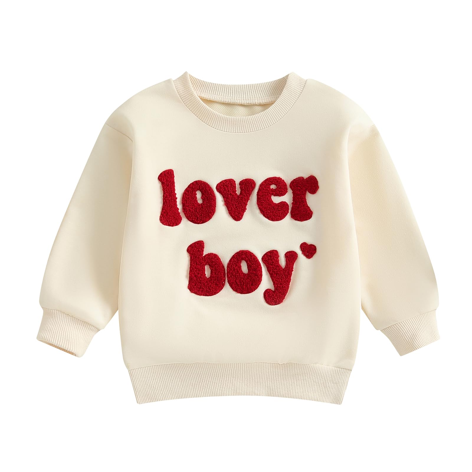 KtwHarnu Infant Toddler Baby Boy Valentines Outfit Heart Embroidery Sweatshirt Crewneck Long Sleeve Shirts Top Pullovers (A-Beig