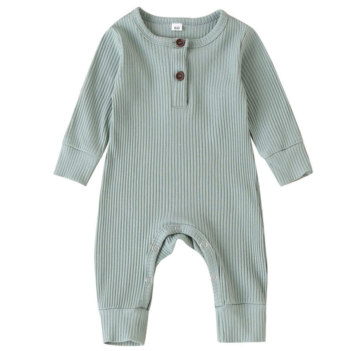 Kuriozud Newborn Infant Unisex Baby Boy Girl Button Solid Romper Bodysuit One Piece Jumpsuit Outfits Clothes (Long Sleeve One Pi