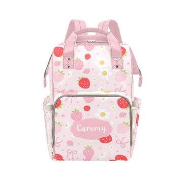 Workvalor Strawberry Personalized Diaper Bag with Custom Name - Custom Baby Tote Backpack for Mom, Unique Gift for New Parents, 