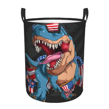Pevtufa Blue Dinosaur Foldable Laundry Basket Organizer,Fabric Clothes Toy Storage Basket Nursery Hamper Storage Bin For Househo