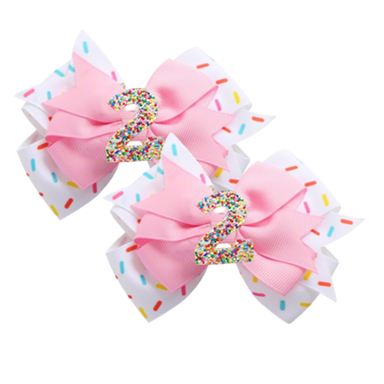 2 Pack 2nd Birthday Hair Bow for Baby Girls, Pink Hair Clips Hair Accessories for Girls 1 2 3 4 5 6 Years Birthday Confetti Ice 