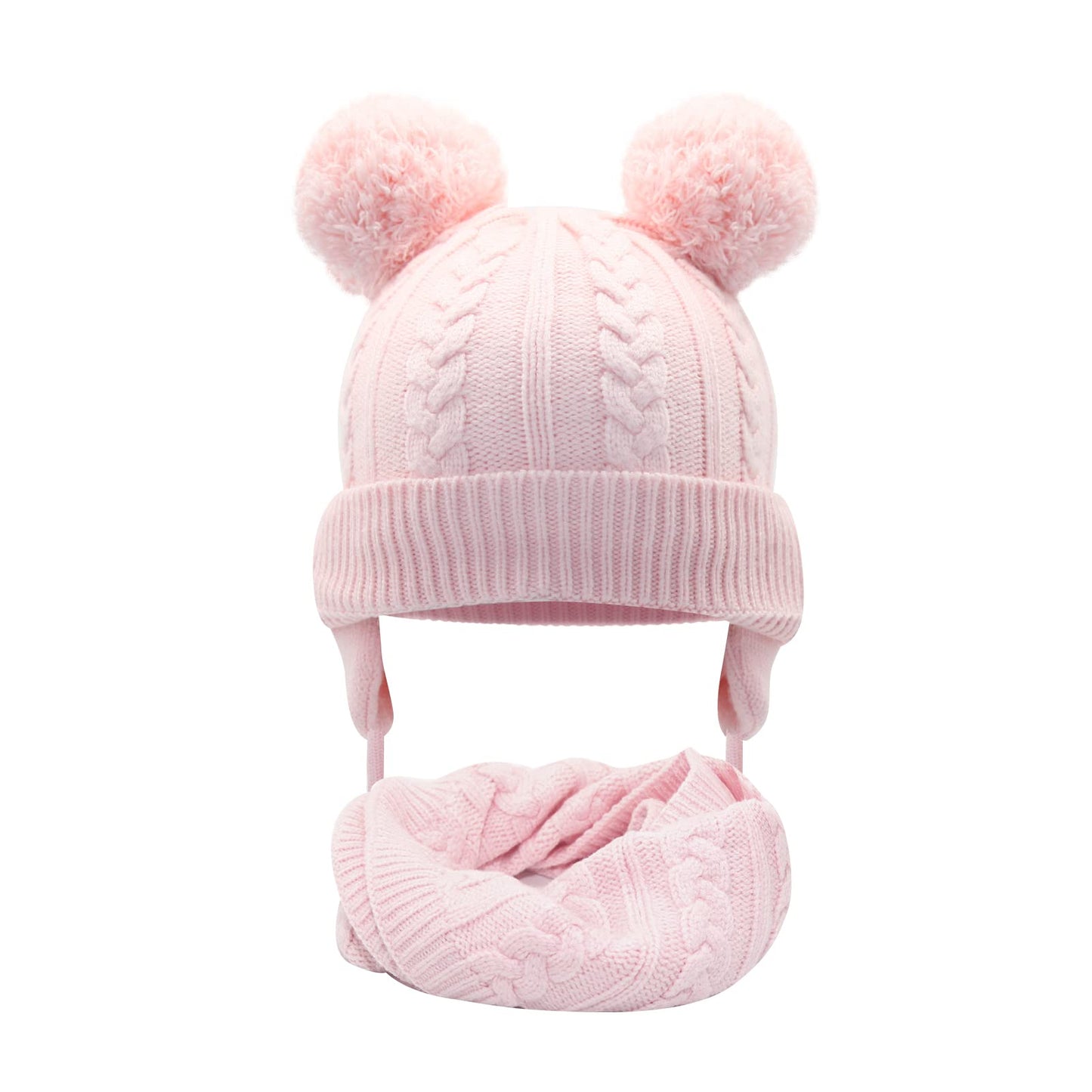 Duoyeree Toddler Winter Hat With Earflap Scarf Hood Thick Warm Kids Skull Cap For Baby Girls Boys