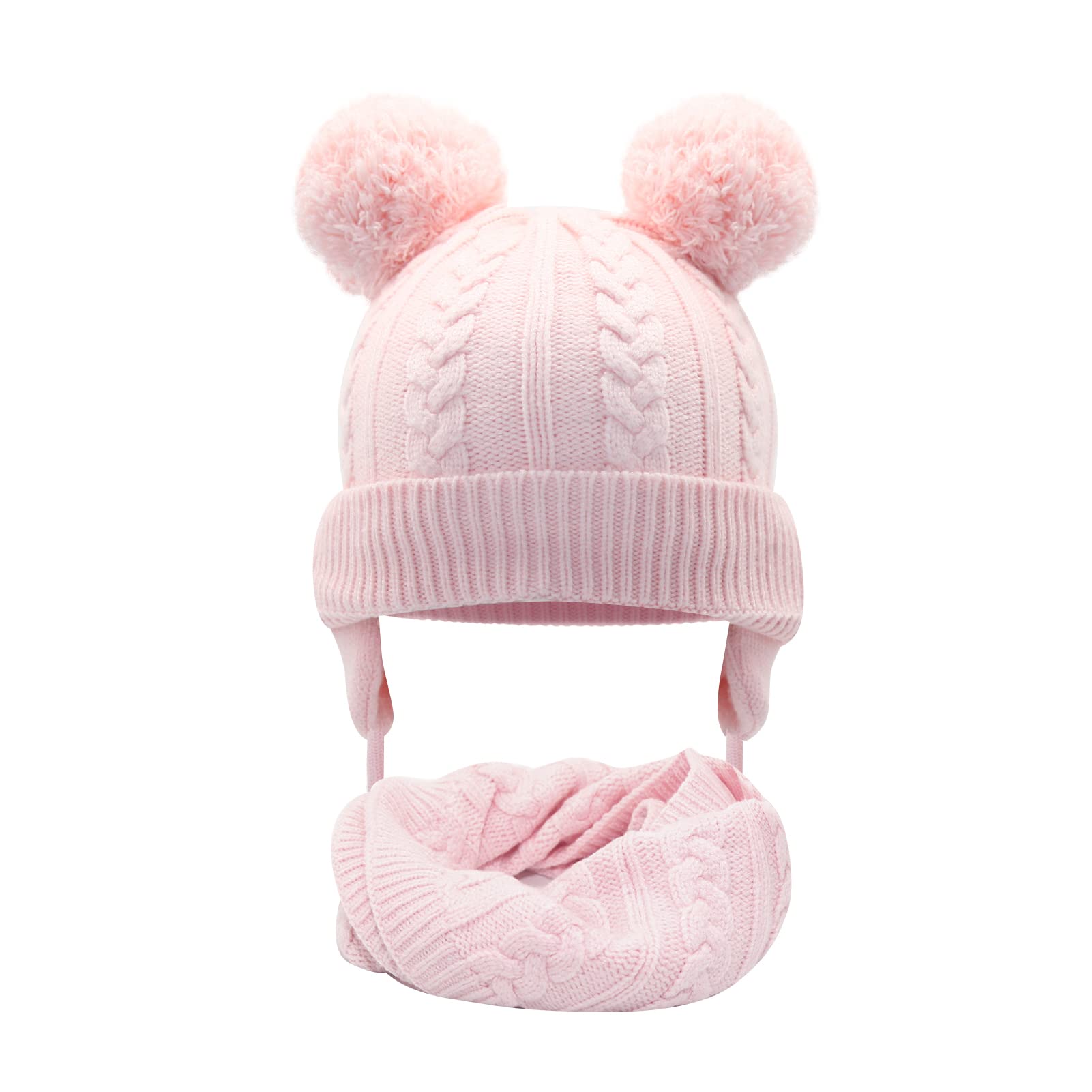Duoyeree Toddler Winter Hat With Earflap Scarf Hood Thick Warm Kids Skull Cap For Baby Girls Boys
