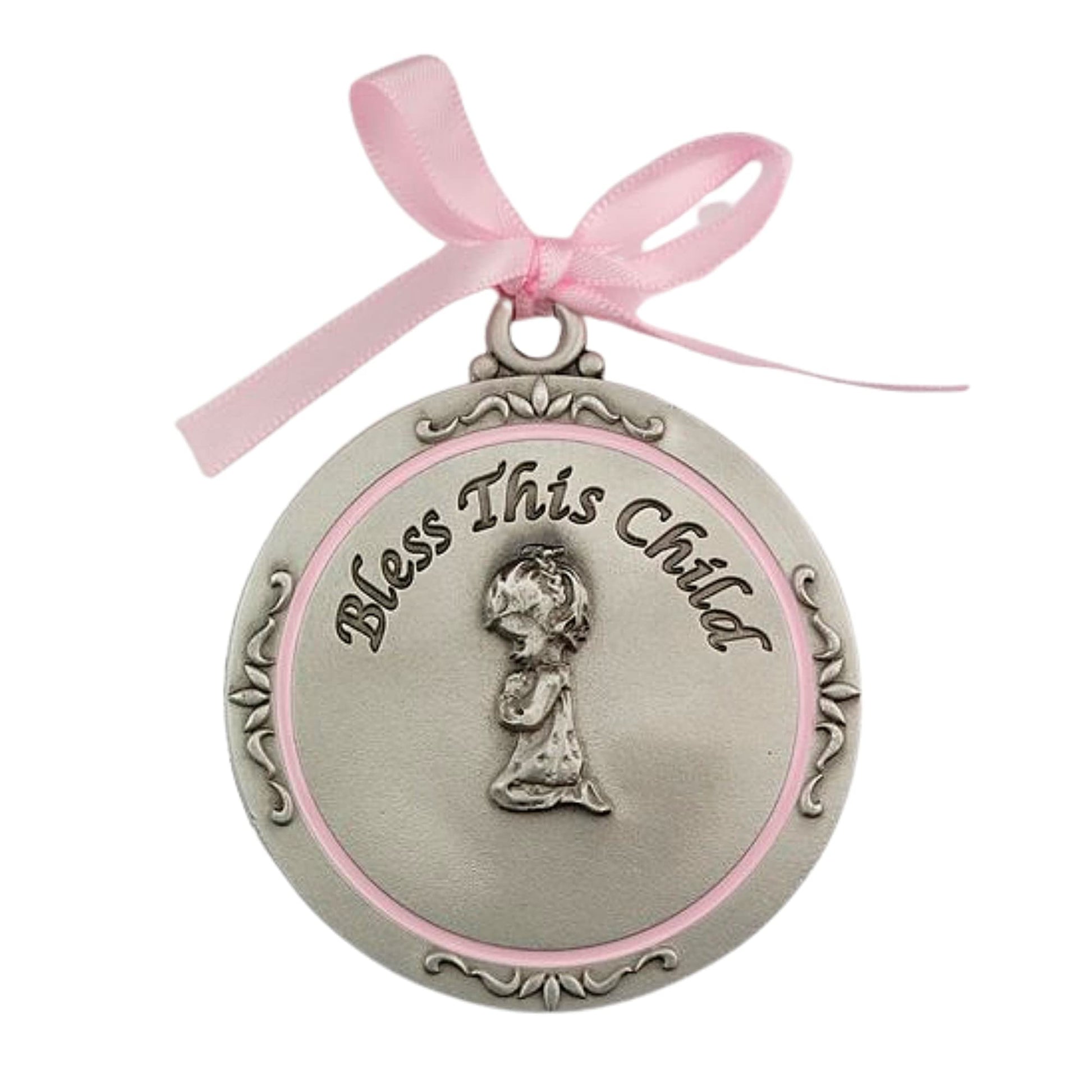 Bless This Child Crib Medal Girl Crib Medal Pink Ribbon Round 2 3/4 Great Gift Baby Shower By 'Mcvan, Inc.'