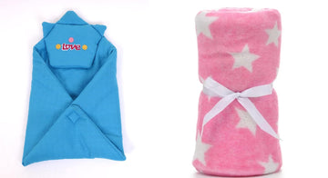 CTMKIDS Baby Wrap with Cap for Kids 74x74 cm  Blue & Baby Blankets New Born Pack of Star Wrapper Bedsheet  Pink