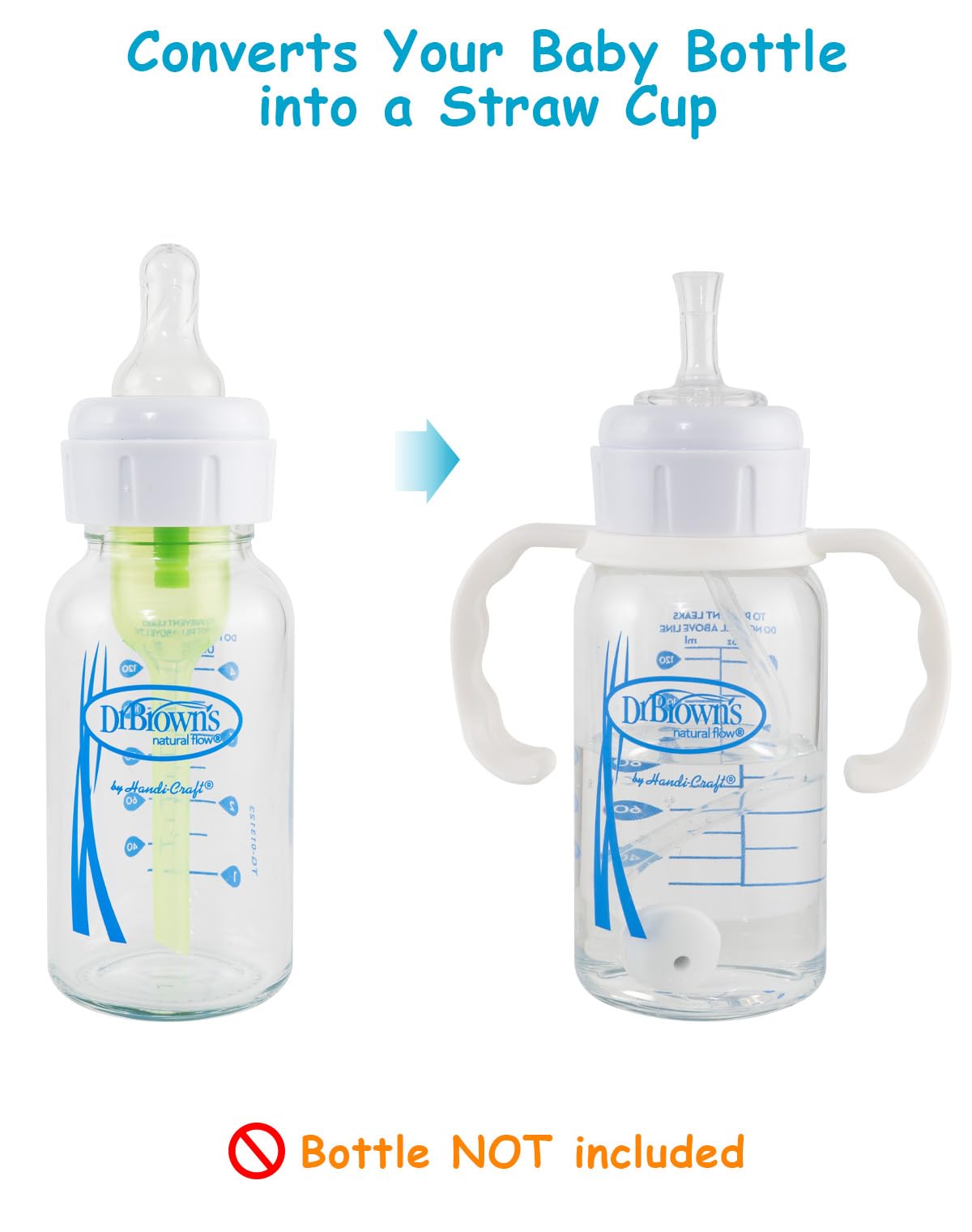 Straw Cup Conversion Kit For Dr Browns Narrow And Narrow Glass Baby Bottles, Spill-Proof Transition Kit With Silicone Straw Nipp