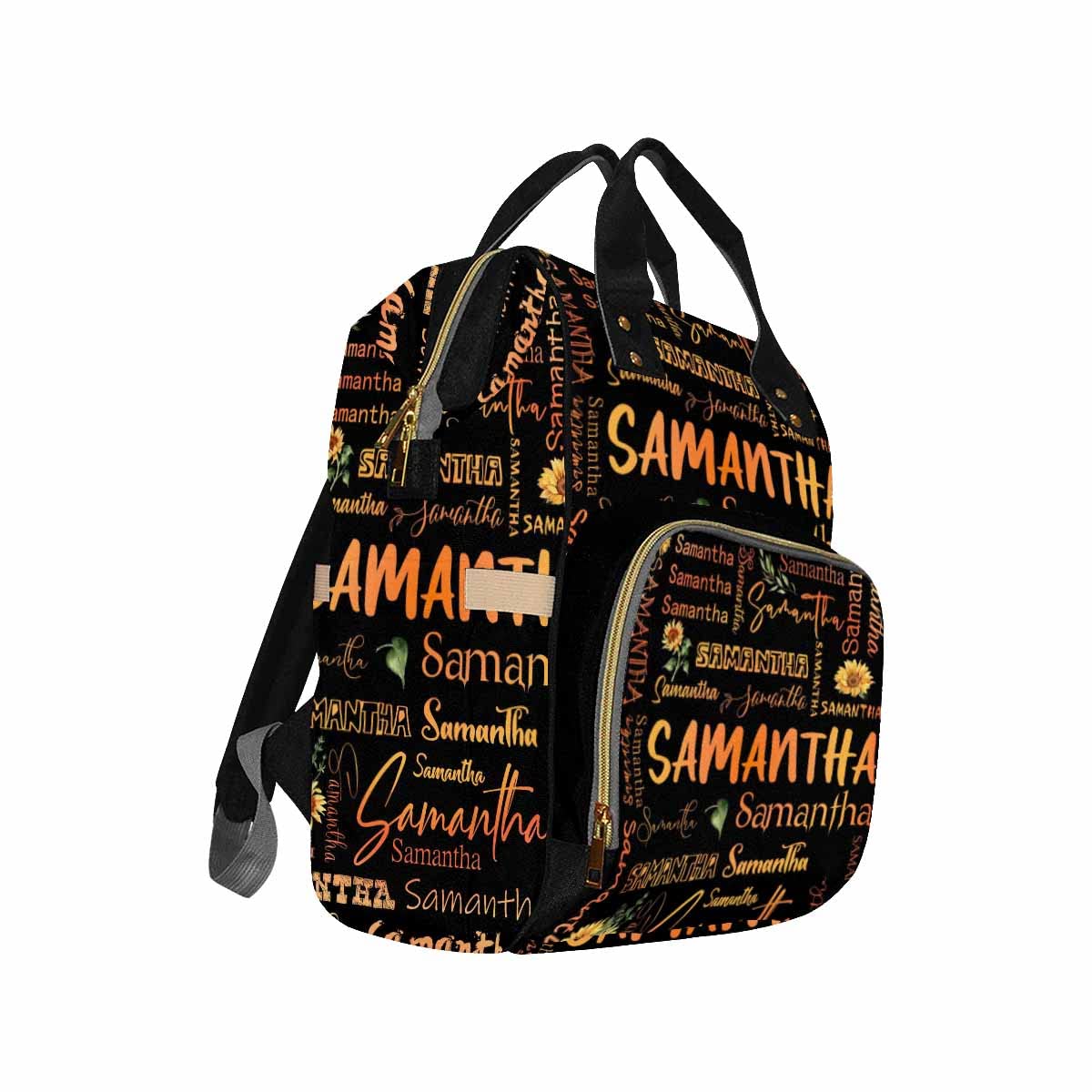 Customize Name Backpack, Personalized Orange Text Diapering Bag Backpack Nappy Baby Bags Casual Daypack Travel Shoulder Bag For
