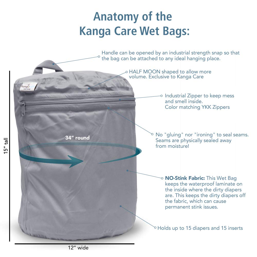 Kanga Care Wet Bag Seam Sealed Waterproof 3D Dimensional For Baby Cloth Diapers, Travel, Beach, Pool, Gym, Swim | Unity