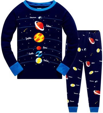 Popshion Boys Planet Pajamas 100% Cotton Pjs Toddler 2 Piece Long Sleeve Sleepwear Kids Clothes Pj Set Space Shirt 5T