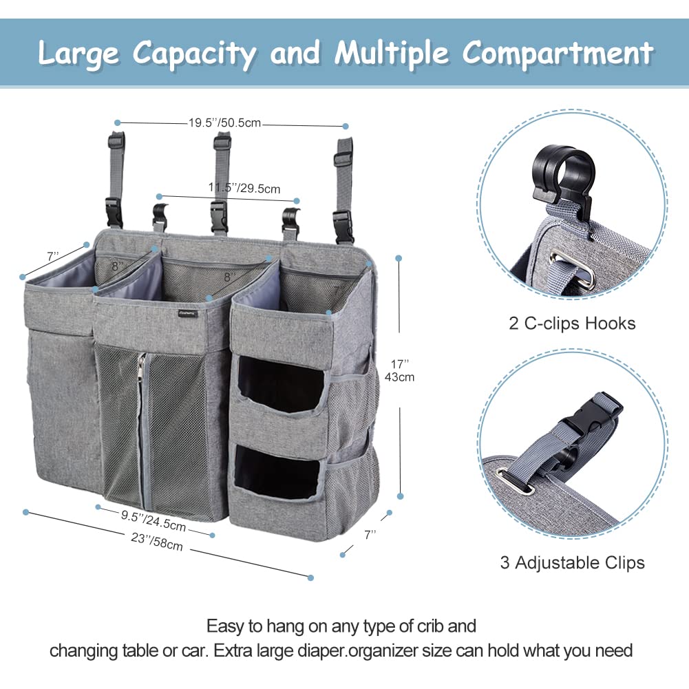 Clearworld Hanging Diaper Caddy For Changing Table And Crib,Xl Diaper Caddy Organizer For Baby Essentials,Upgrade Thicken Diaper