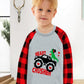 Valentine'S Day Shirt For Toddler Boy Heart Monster Truck Dinosaur Heart Crusher Clothes Dino Buffalo Red Plaid Raglan Sleeve Ki