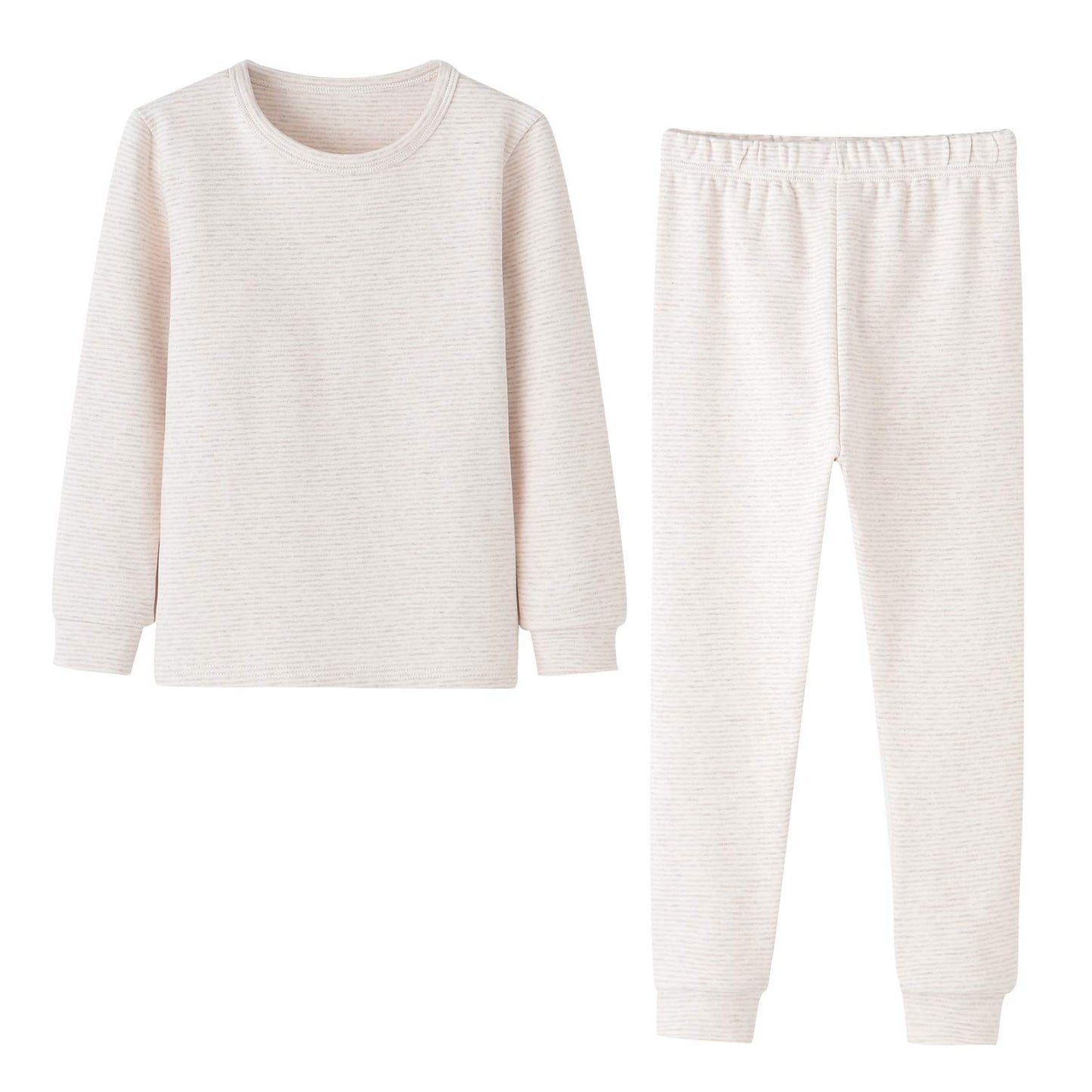 Enfants Ch  ris Kid Thermal Underwear Warm Pajamas for Boy Girl 6 Years Beige Stripes