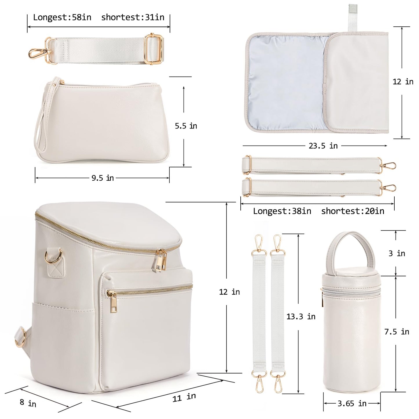 Minsong Diaper Bag Backpack, Fashion Leather Mommy Backpacks, Travel Baby Diaper Bags With In Bag Organizer And Changing Pad (Pe