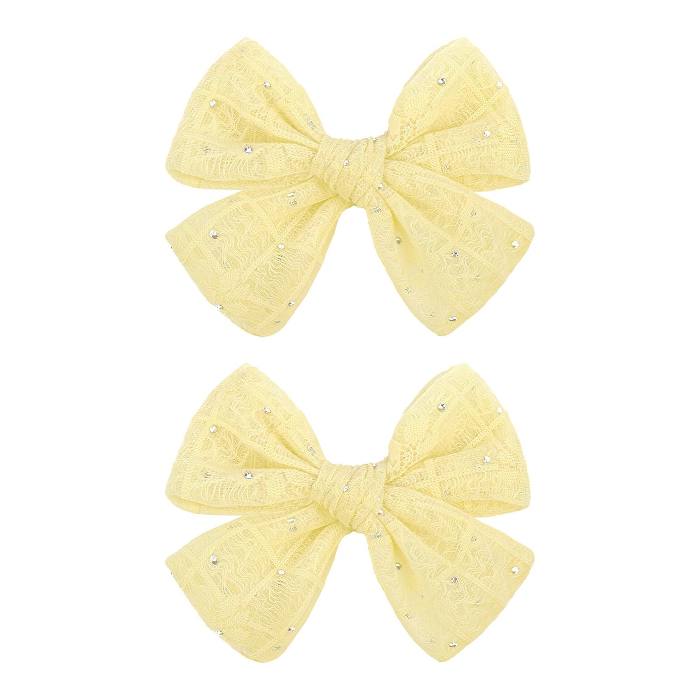 YanJie 2PCS Lace Hair Bow Clips 4 Bright Yellow Barrettes Bows with Rhinestone Baby Girl Hair Accessories for Infant Toddler Kid