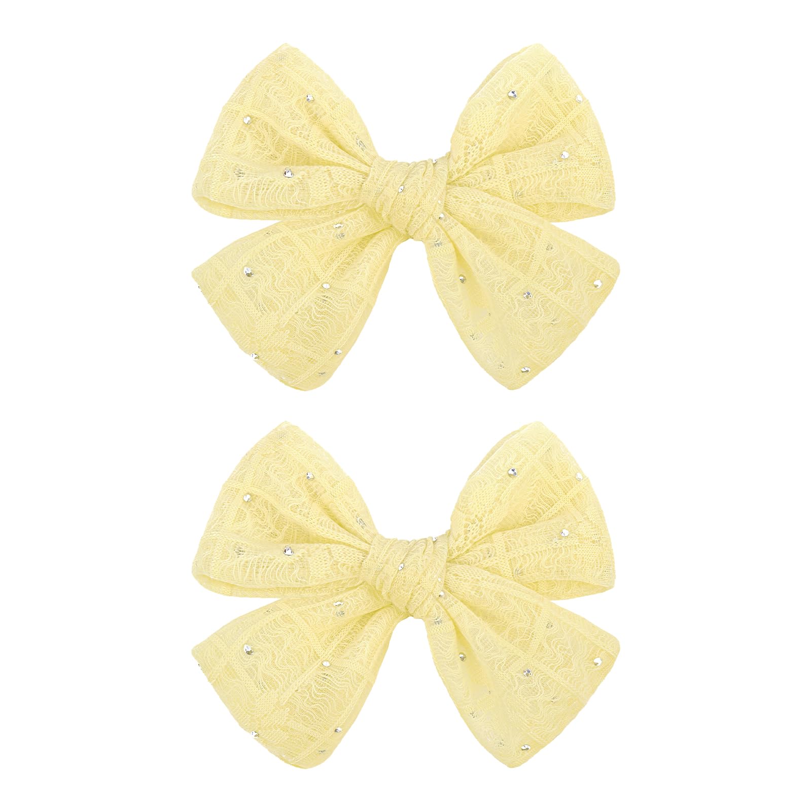 YanJie 2PCS Lace Hair Bow Clips 4 Bright Yellow Barrettes Bows with Rhinestone Baby Girl Hair Accessories for Infant Toddler Kid