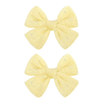 YanJie 2PCS Lace Hair Bow Clips 4 Bright Yellow Barrettes Bows with Rhinestone Baby Girl Hair Accessories for Infant Toddler Kid