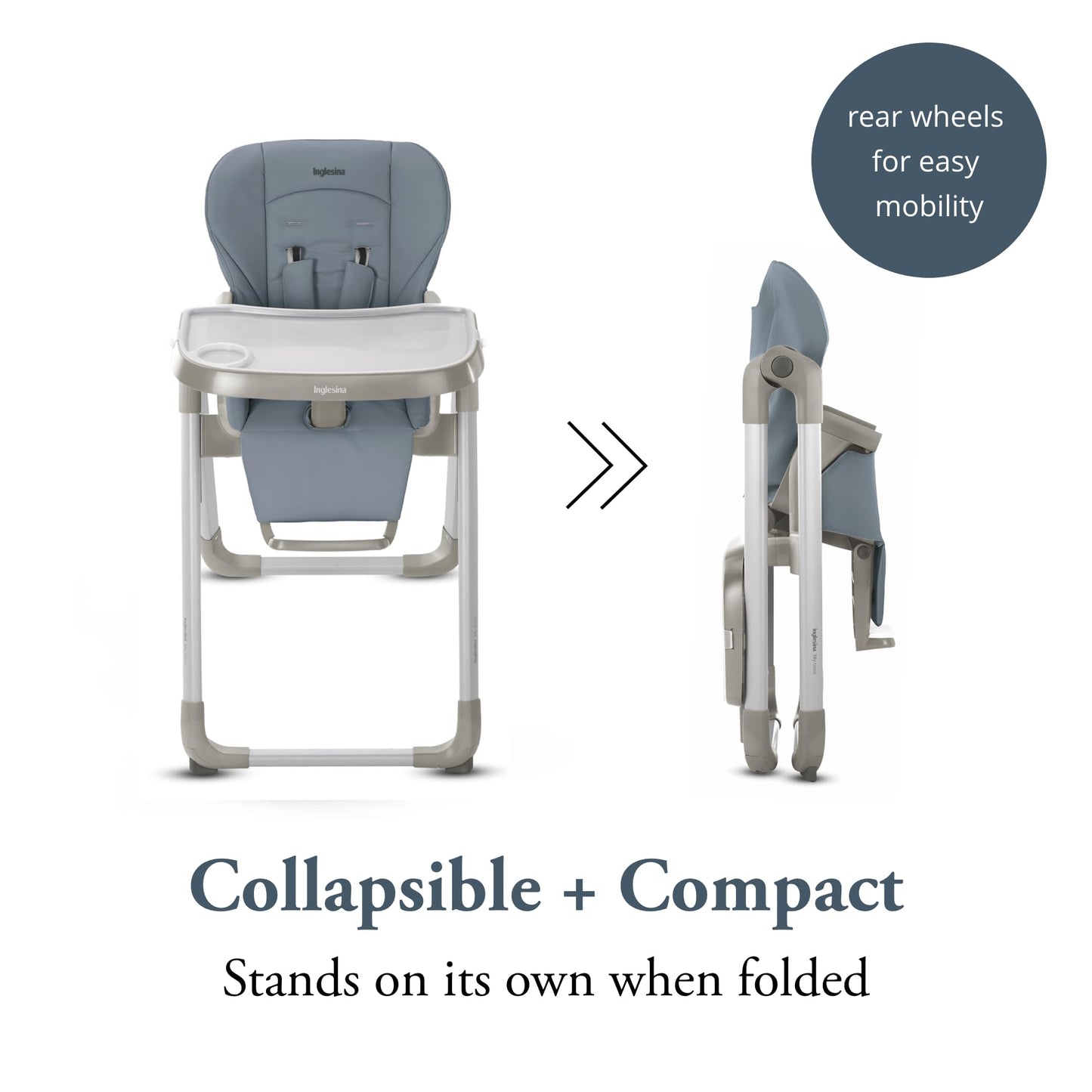 Inglesina My Time Highchair, Sugar - Adjustable High Chair For Babies & Toddlers, 4 Height & 3 Recline Settings, Collapsible, To