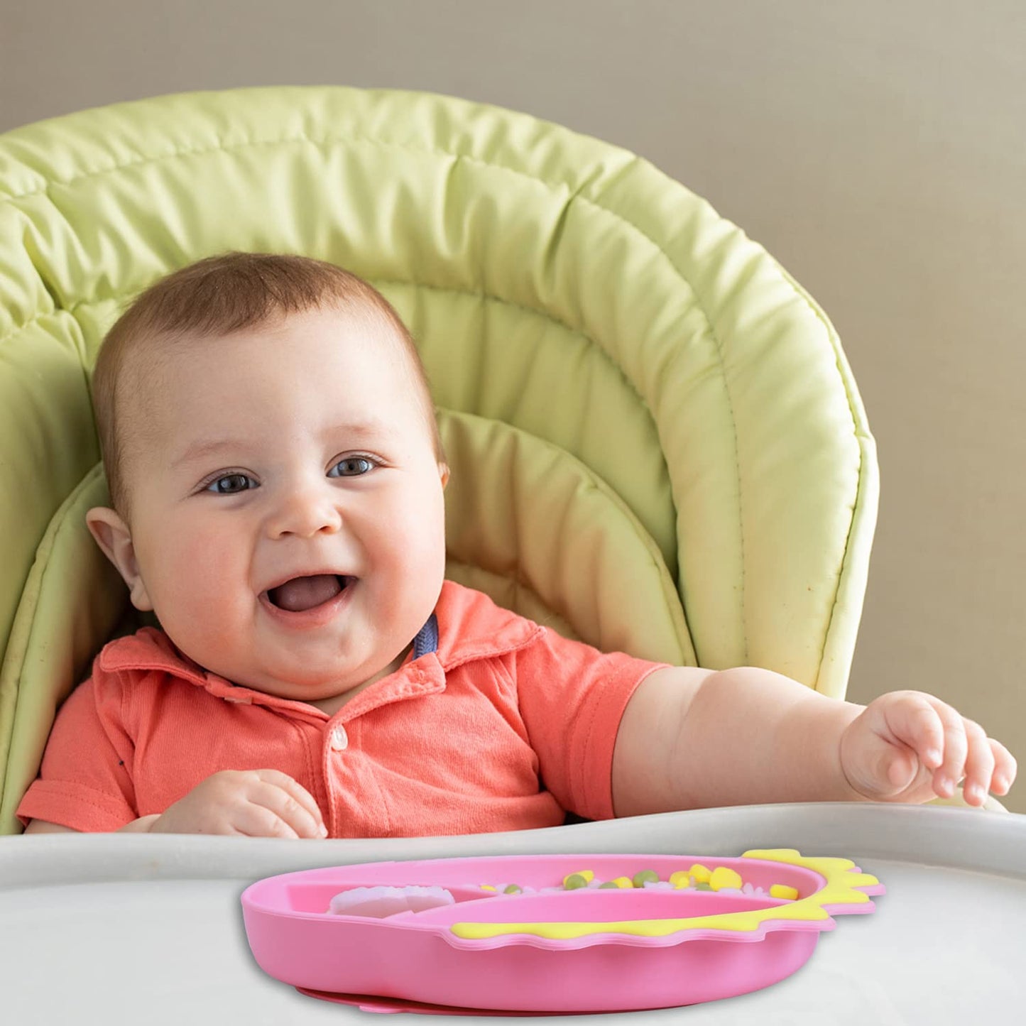Nicingu Suction Plates For Baby,Silicone Toddler Plates With Spoon Fork Set Divided Dinosaurs Plates Self Feeding Training Baby