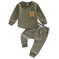 Baby Boy Clothes 3 6 9 12 18 24M 3T Pants Set Hooded Patchwork Hoodie Striped Sweatpants Fall Winter Outfit(Army Green-Pocket, 0