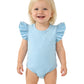 Doahapyker Baby Girls Ruffle Short Sleeve Bodysuit Infant Girl One Piece Romper Toddler Girl Solid Color Jumpsuit, Light BlueSl