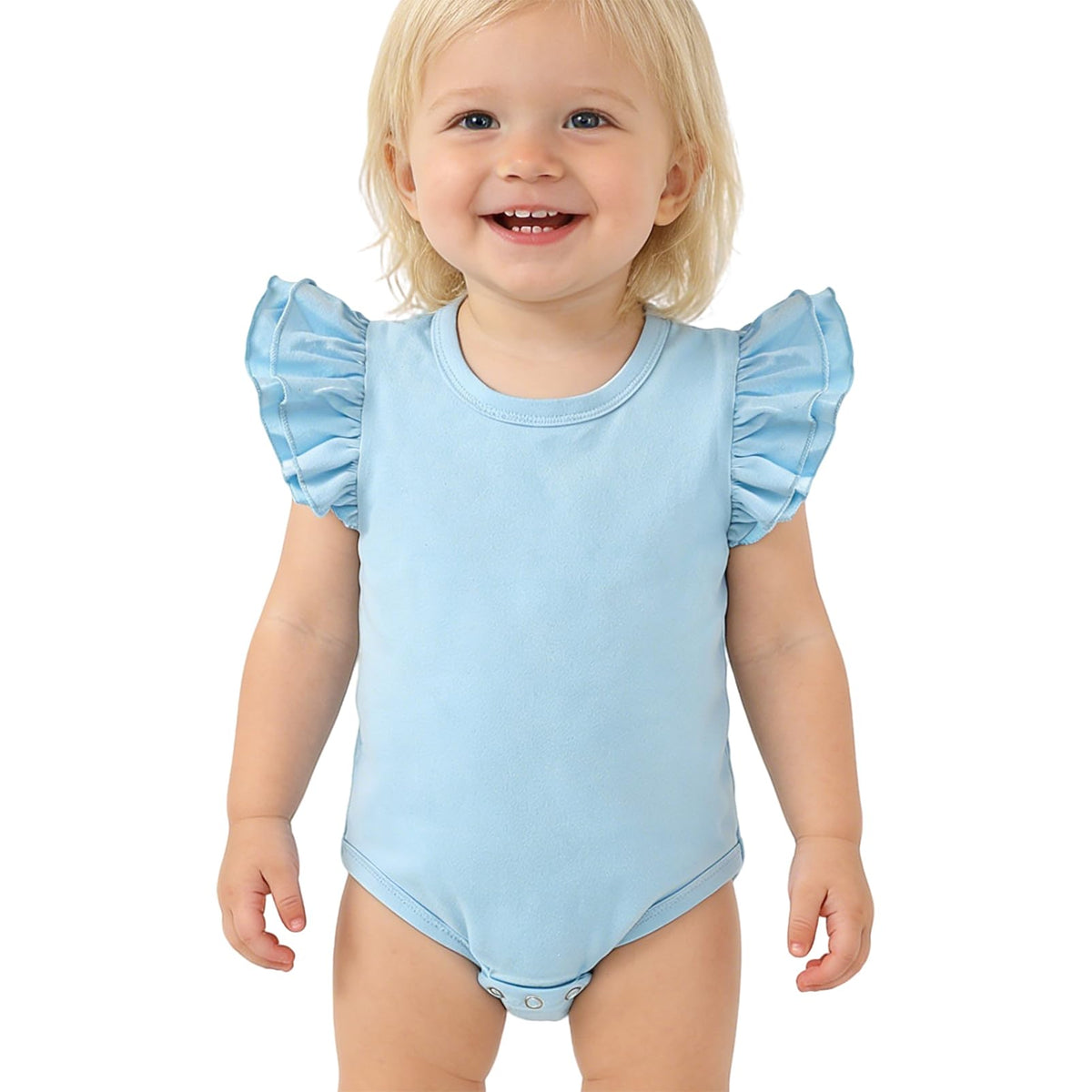 Doahapyker Baby Girls Ruffle Short Sleeve Bodysuit Infant Girl One Piece Romper Toddler Girl Solid Color Jumpsuit, Light BlueSl