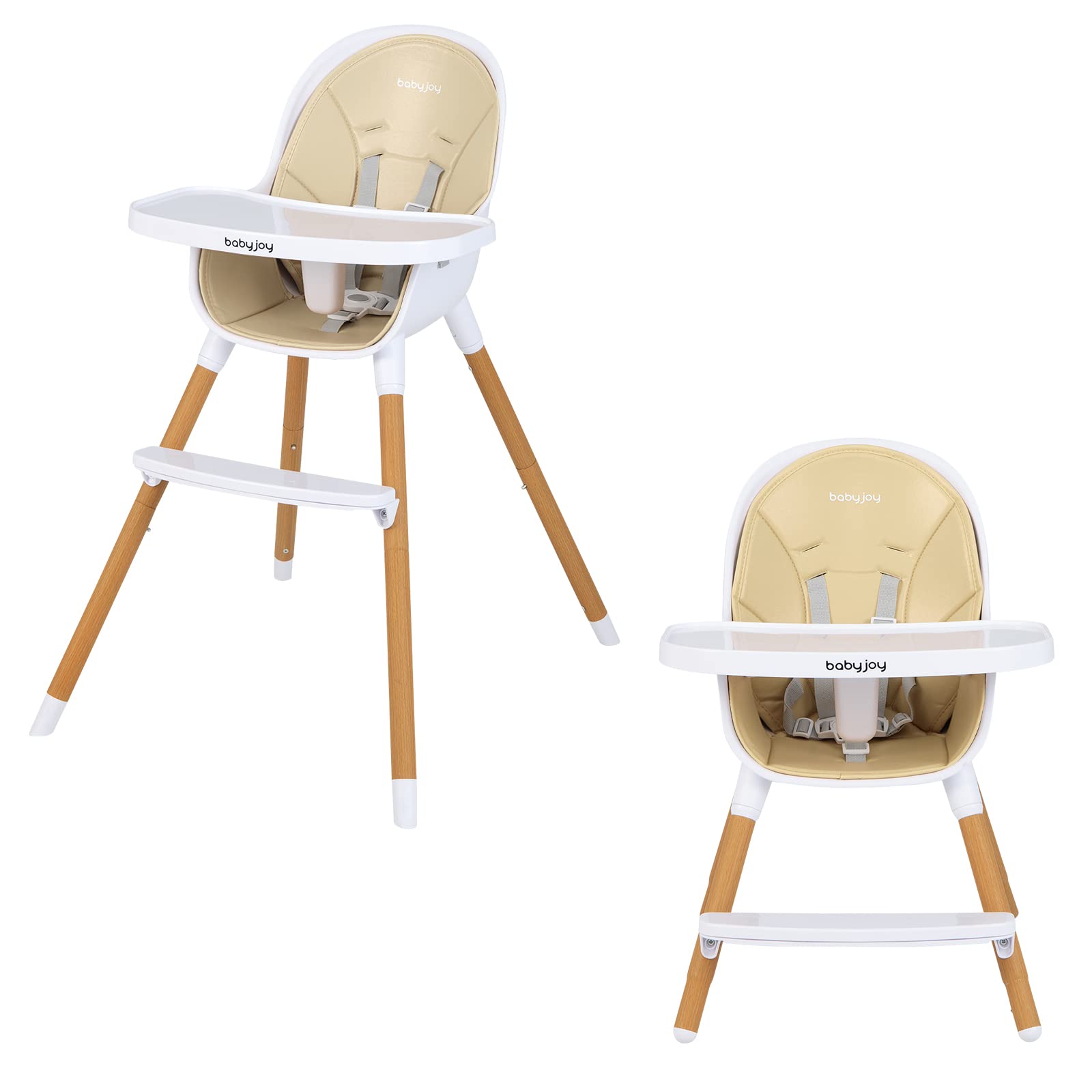 HONEY JOY High Chair, 3-in-1 Eat & Grow Highchair/Booster Seat/Toddler Chair w/Removable Tray, Safety Harness, Steel Legs, PU Cu