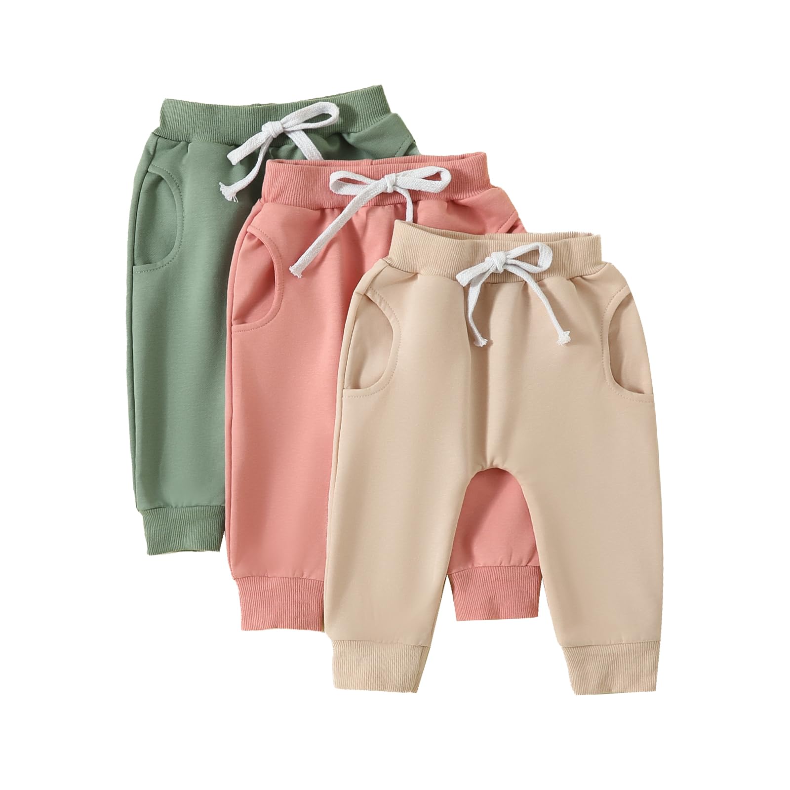 Yoawdats Baby Boys' 3-Pack Pull-On Jogger Pants Girls' Knit Classic Fi – Cutebab